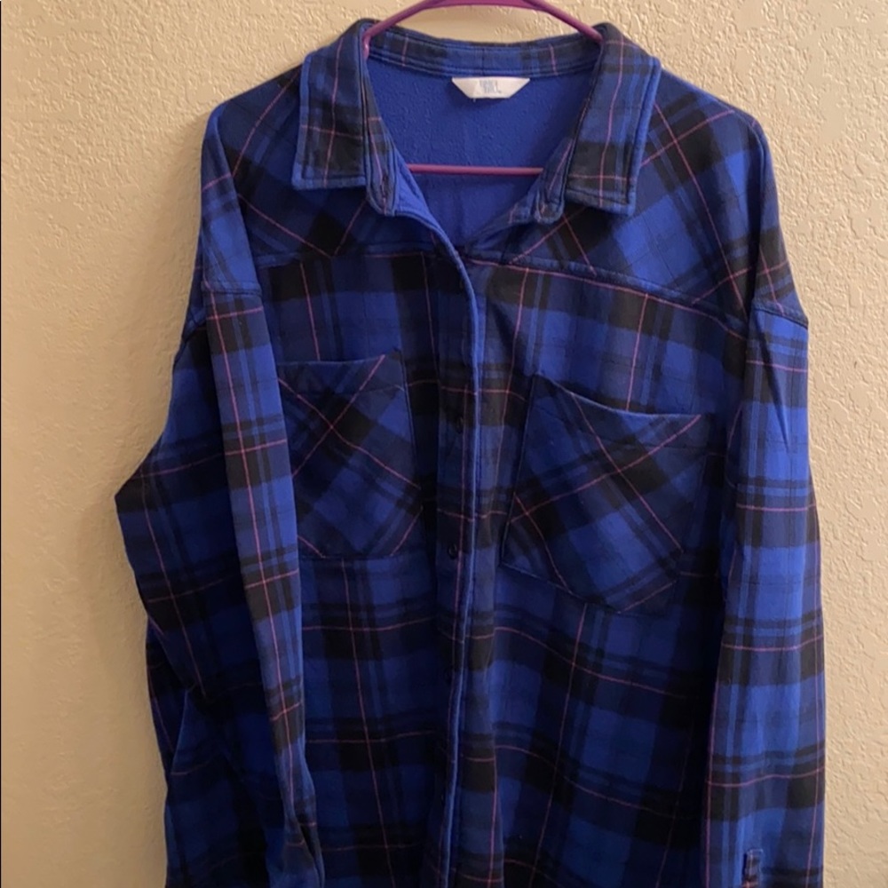 Flannel style shirt - blue, black & pink